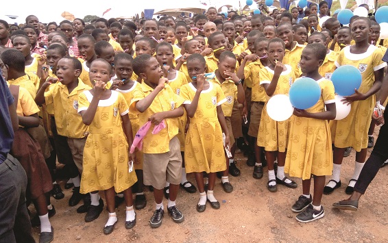 Some of the children demonstrating how to brush their teeth properly Some of the children demonstrating how to brush their teeth properly